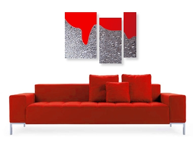 A scarlet, red and silver wall sculpture. abstract art gallery
