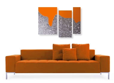 An orange, platinum and rust wall sculpture with some amber and grey