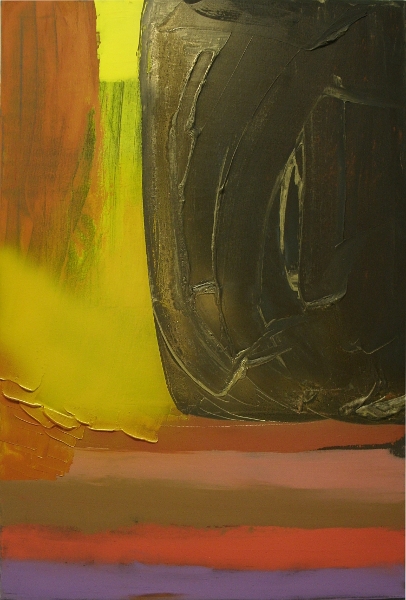 A black, gold and yellow painting