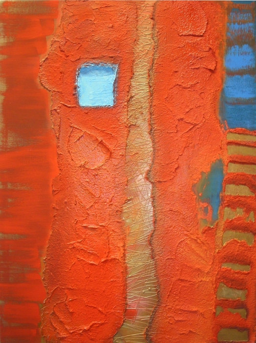 A blue, orange and red painting