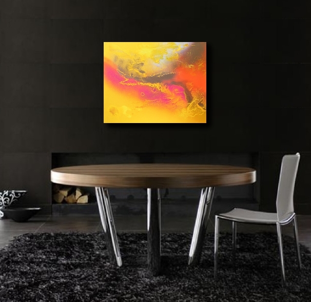 An amber, saffron and lemon painting. contemporary wall art