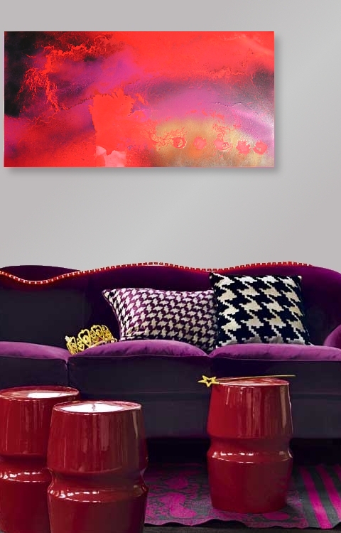 A purple, red and fuchsia painting. modern art for sale