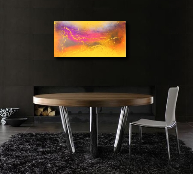 A magenta, fuchsia and lemon painting. colorful abstract art