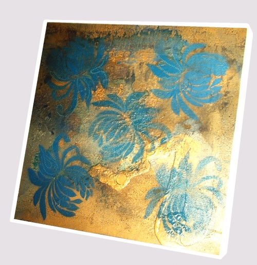 A blue, cyan and gold painting. buy fine art