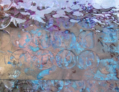 A brown, brass and cobalt painting. abstract expressionism painting