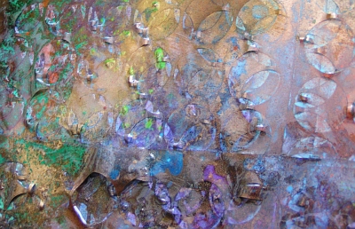 An emerald, auburn and mustard painting. artist painting modern art