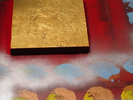 A gold, scarlet and magenta painting. gallery search modern art paintings