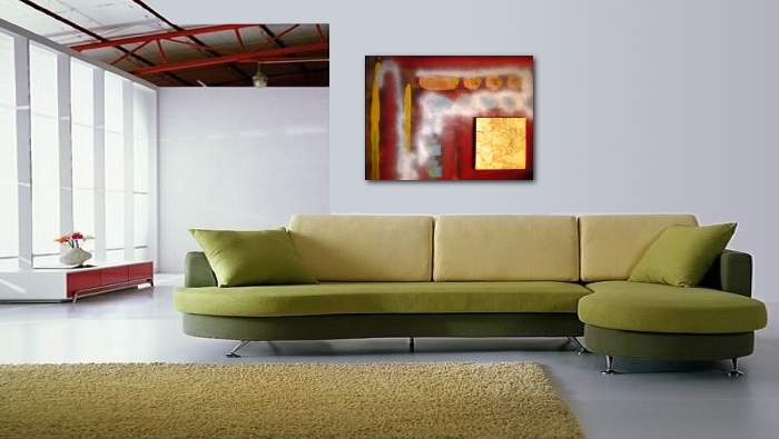 A scarlet, yellow and red painting. modern art paintings