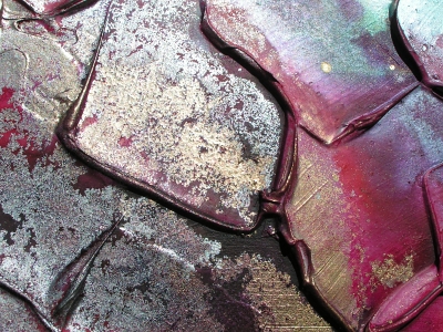 A silver, pink and fuchsia painting. 