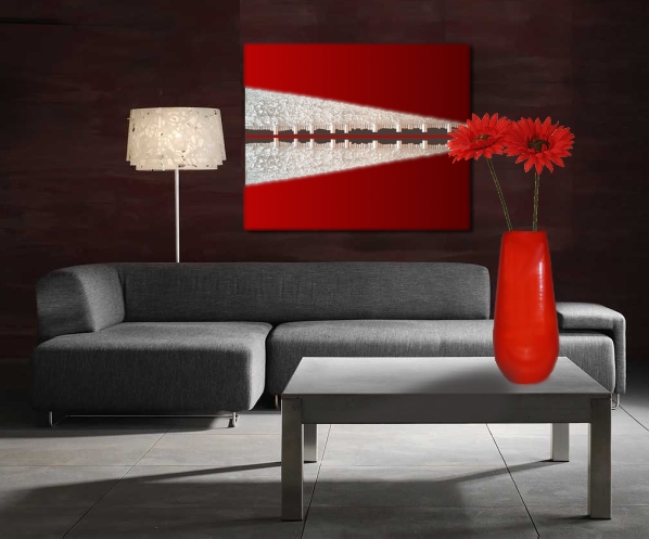 A platinum, silver and red painting. modern art paintings and posters for sale