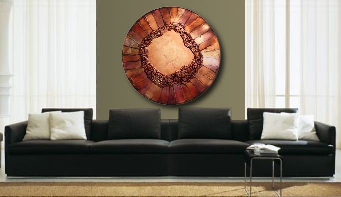 A brass, copper and gold painting. large abstract painting