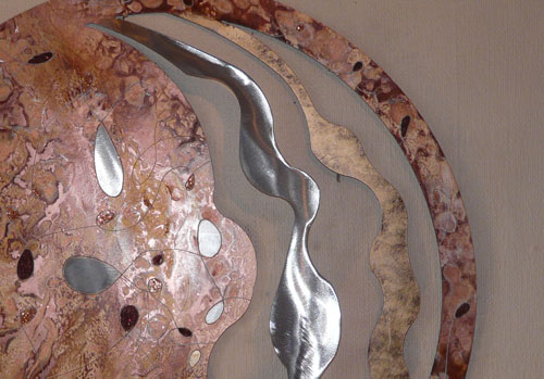 A bronze, copper and silver painting. abstract art for sale