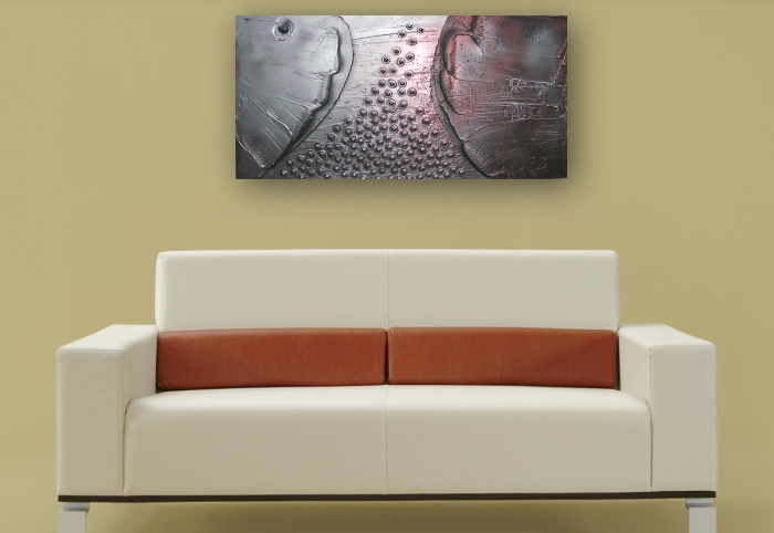 A platinum, grey and silver painting. 