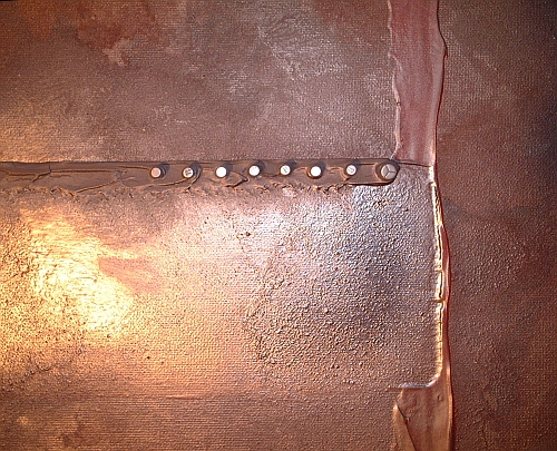 A pink, terra cotta and platinum painting. 