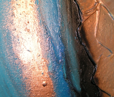 A teal, blue and gold painting. original abstract painting