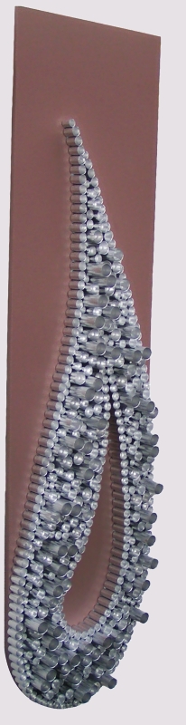 A silver, puce and plum wall sculpture. abstract painting picture