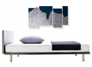 A silver, indigo and grey wall sculpture. contemporary wall art