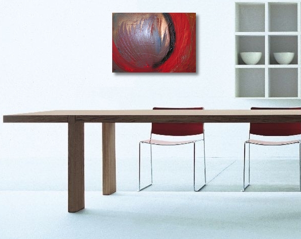 A mauve, scarlet and gold painting. modern abstract art
