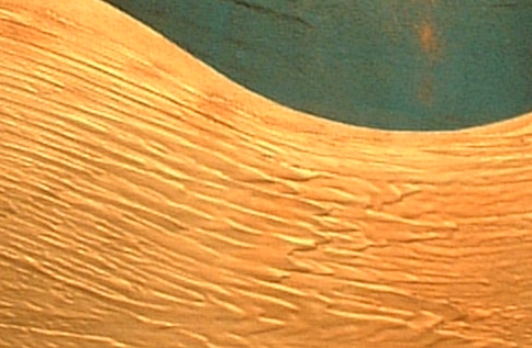 A gold, blue and black painting. abstract color painting