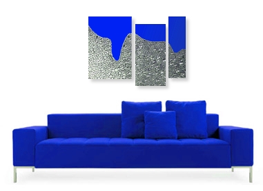 A blue, cyan, grey, indigo, sapphire, silver and ultramarine wall sculpture with some aqua