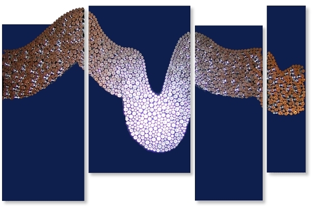 A blue, cobalt, cyan, grey, indigo, platinum, sapphire, silver and ultramarine wall sculpture