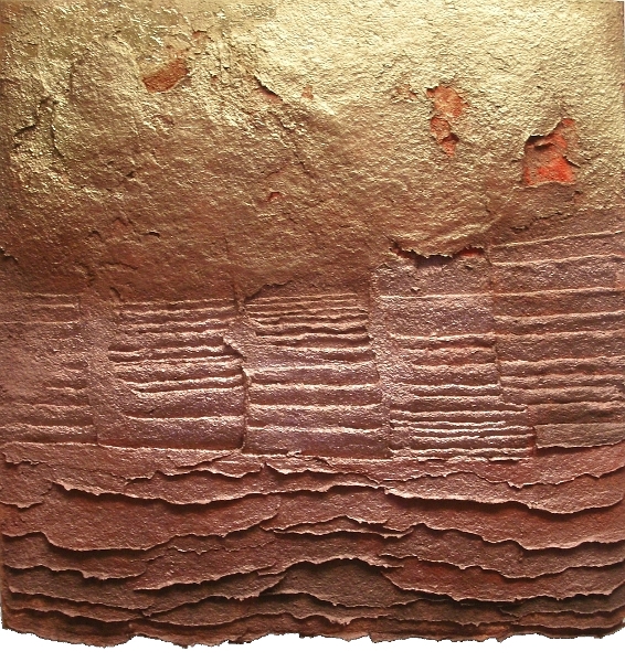 An auburn, bronze, brown, burgundy, burnt umber, chestnut, copper, gold, lemon, rust and white painting