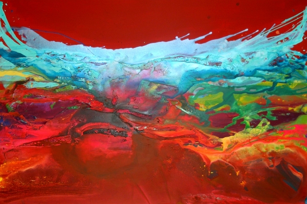 A powder blue and red painting