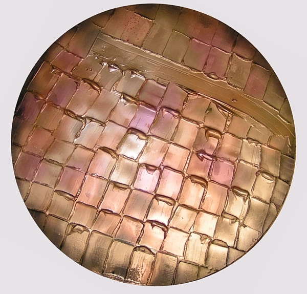 A bronze, copper, gold and rust painting with some black