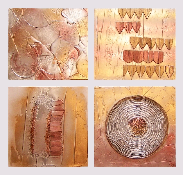 A bronze, copper, rust and silver painting