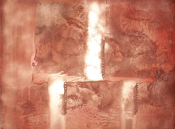 A pink, platinum, puce, salmon, silver and terra cotta painting