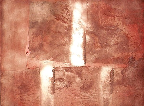 A pink, platinum, puce, salmon, silver and terra cotta painting