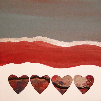 A black, grey and red painting