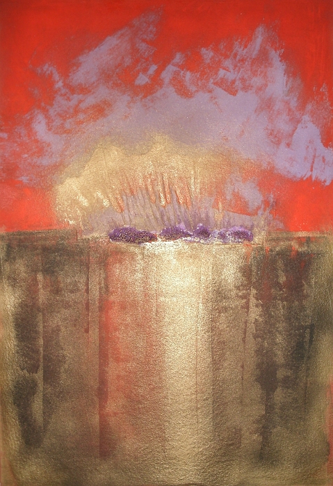 A blue, gold and red painting