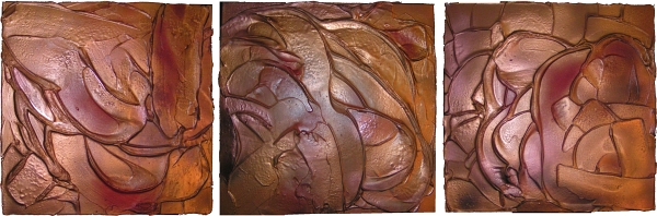 A bronze, copper and gold painting