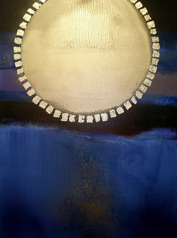 A blue, cobalt, gold and sapphire painting